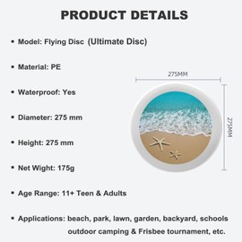 Uanvaha Beach Ultimate Sport Discs 175g Blue Sea Water Ocean Waves Beach Sand Outdoor Flying Disc for Backyard, Beach, Park, Camping