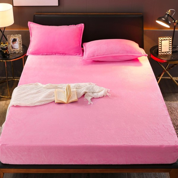 ZIQINPSQ Luxurious Velvet Fitted Sheets，All-Season Milk Plush Bedding，15" Deep Pockets