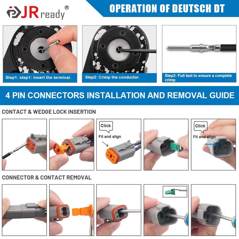 JRready ST6328-4 Pin Way Deutsch DT Series Connector 5 Kit,14-20