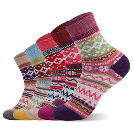 5 Pairs Womens Vintage Winter Warm Thick Crew Knit Socks,Christmas Gifts, Stocking Stuffers Soft Casual Crew Socks