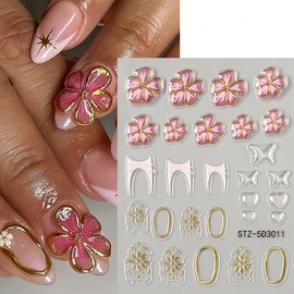 Flower Nail Art Stickers Decals Colorful Flower Nail Sticker Self Adhesive Five-Petaled Floral Stars Spring Summer Nail Art Design Stickers Decoration Accessories for Women and Girls DIY Nails