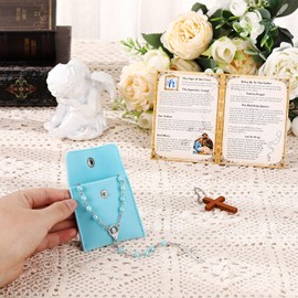 Quelay Rosary for Women Catholic Gifts Our Lady of Rosary Beads Pray Card Necklace Confirmation Gifts(Blue,Beads)