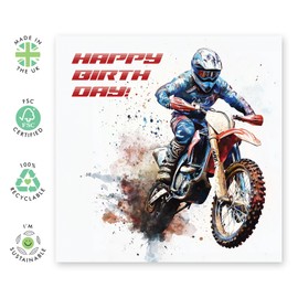 Motorbike Birthday Card - 'Birthday Motorbike' - Gifts for Boys, Men, Him, Dad, Brother, Uncle, Nephew, Grandpa, Coworker, Colleague, Cousin, Friend - Fast Motorcross - Comes with Fun Stickers
