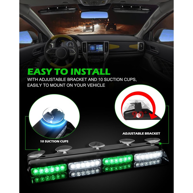 HLauto 604N Emergency Dash Strobe Lights: 2x16.8 inch Green White