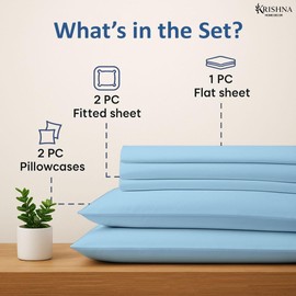KRISHNA Premium 5-Piece Split King Sheet Set for Adjustable Beds, 100% Egyptian Cotton, Hotel Quality Luxury Bedding, Fits Up to 16 Inch Deep Pocket Mattress, Soft & Breathable, Light Blue Solid