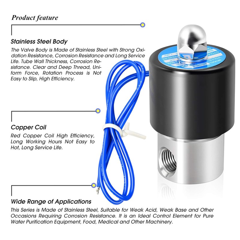 TAILONZ PNEUMATIC 1/4" BSP 24V Stainless Steel Barbed Solenoid Valve