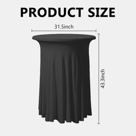 Merkaunis 6 Packs Round Cocktail Table Skirt 31.5x43.3 Inches Black Spandex Stretch Square Tablecloth Skirt Pandex Stretch Cocktail Tablecloth with Wavy Drapesfor Table Bar Wedding Party Banquet