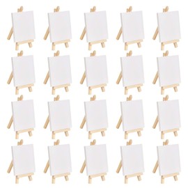 WOWOSS 20 Pack Mini Stretched Canvas with Wooden Easel, 4x4 Inch, Art Primed Canvases for Kids Painting, Acrylic Pouring, Oil Paint & Wet Art Media