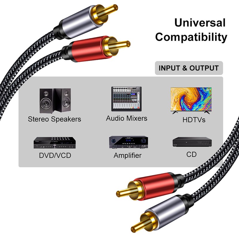 2RCA Cable Braided 3 FT: Hi-Fi Sound Double Layer Shielded