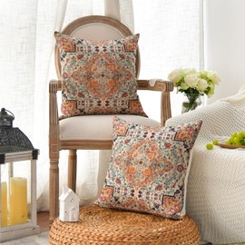 Artoid Mode Boho Bohemia Style Vintage Orange Cushion Covers Set of 2, 45x45 cm Seasonal Decorative Pillow Case Cover Sofa Living Room Decor