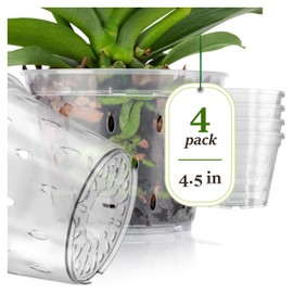 DAN Market 4 Pack Clear Nursery Orchid Pots with Drainage Holes, 4.5 inch Flower Planters for Indoor Plants for House, Outdoor Plant Plastic Small Round Slotted Breathable Flowerpots for Repotting