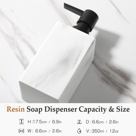 KASUNTING White Marble Soap Dispenser, Resin Hand Soap Dispenser Bathroom, Soap and Lotion Dispenser Set with Pump, Hand and Dish Soap Dispenser for Kitchen, Liquid Countertop Soap Dispensers Bottle