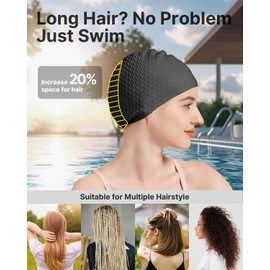 YOTTOY Women's Swim Cap, Silicone Waterproof Swimming Cap for Women Long Hair, Stretchable and Comfortable Bathing Caps for Women Swimming, Large Swim Cap for Adults (White-L)