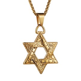 HZMAN Magen Star of David Pendant Necklace Women Men Chain Silver Stainless Steel Israel Necklace, Stainless Steel, No Gemstone