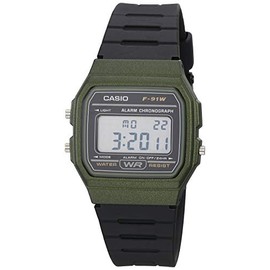 Casio F-91WM-3ACF Reloj Resistente al Agua para Unisex Adulto, color Negro/Verde Resina, talla Estándar