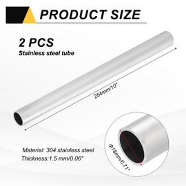 sourcing map 2 PCS 304 Stainless Steel Tubing, 18mm OD 1.5mm Wall Thickness 254mm Long Round Metal Pipe Steel Tube for Industrial Machinery Home Decoration DIY Crafts Model