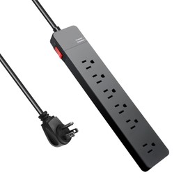 EXTRASTAR 6-Outlets Surge Protector, Flat Plug Power Strip, 4 ft Extension Cord, Multi Outlet Wall Plug for College, Dorm Room Essentials，1200 Joules, ETL Listed - Black