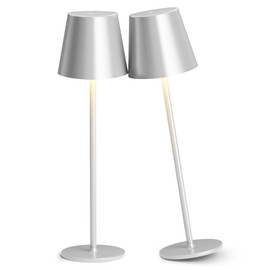 Cordless Table Lamps Set of 2, Portable LED Desk Lamp, Battery Operated Lamp, Wireless Rechargeable Lamp, 3 Color Stepless Small Table Lamp for Restaurant, Party, Camping and Bedroom - Silver Gray