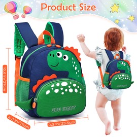 Tokeya Kids Backpack, School Bag Dinosaur for Boys Children Toddler with Chest Strap Kindergarten Bookbag Cute Nursery Rucksack Bags for Preschool 1-5 Years, Green