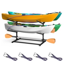 BOEASTER Kayak Storage Rack, Adjustable Heavy Duty Kayak Racks for Garage and Outdoor Storage, Freestanding Storage Rack for Kayak, Canoe, Surfboard & Paddleboard (2 Layers for 4 Kayaks)