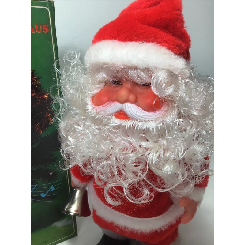 B/O Vintage Musical Walking Santa Claus with Bell. NOS. Plays