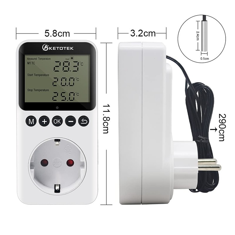 KETOTEK Digital Thermostat Socket Day Night Temperature Controller Sockets 100-250V
