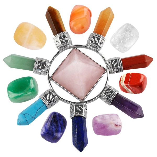 mookaitedecor Healing Crystals Set,7 Chakra Stones & Rose Quartz Energy Generator Kits for Reiki,Balancing