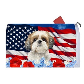 Best of Breed Shih Tzu Gold/White Patriotic Dog Breed Mail Box Cover