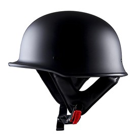 1Storm Novelty Motorcycle Half Face Helmet German Style DOT Approved: HKY602 Matt Black + Black Golden Goggle Bundle
