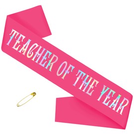 JXYCBZYing Teacher of the Year Sash with Iridescent Foil, Hot Pink Funny Thank You Teachers Sash for Teacher Appreciation Week Party Decorations, Happy Teachers’ Day Supplies