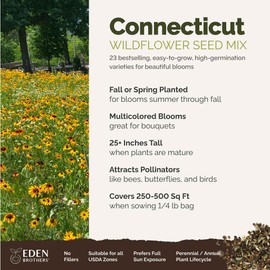Eden Brothers Connecticut Wildflower Mixed Seeds for Planting, 1/4 lb, 120,000+ Seeds with Cornflower, Cosmos | Attracts Pollinators, Plant in Spring or Fall, Zones