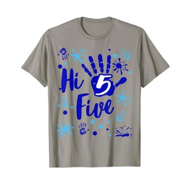 Hi Five Boy 5 Years Old Blue 5th Birthday Family Party T-Shirt