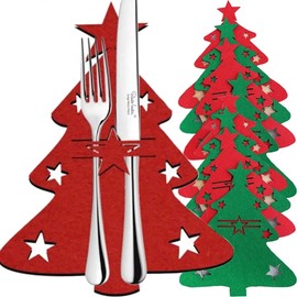 Dorischen 8 Piece Christmas Tree Piece Utensil Holder-Christmas Tree Shaped Christmas Utensil Holder Christmas Silverware Holder Winter Christmas Party Utensil Holder（Red,Green)