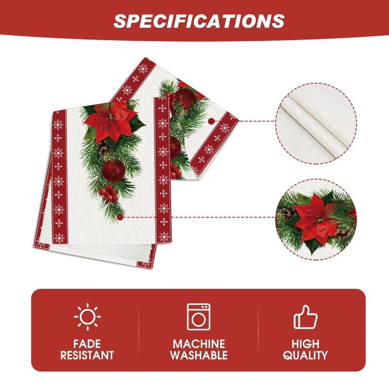 Red Christmas Table Runner 183 x 33cm, Christmas Table Runner