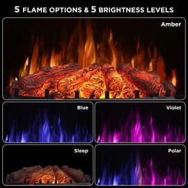 TURBRO Eternal Flame 26 in. WiFi Infrared Quartz Electric Fireplace Log Heater with Sound Crackling, Realistic Pinewood Logs, Adjustable Flame Colors, Remote Control, Thermostat, Timer, 1500W Bronze