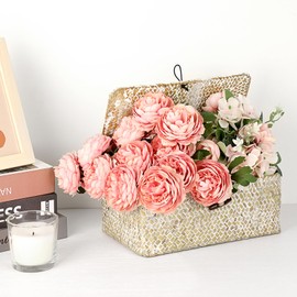 OLegei Storage Basket Wicker Basket with Lid Basket for Shelf Storage Box Table Organiser (White, 26 x 16 x 10 cm)