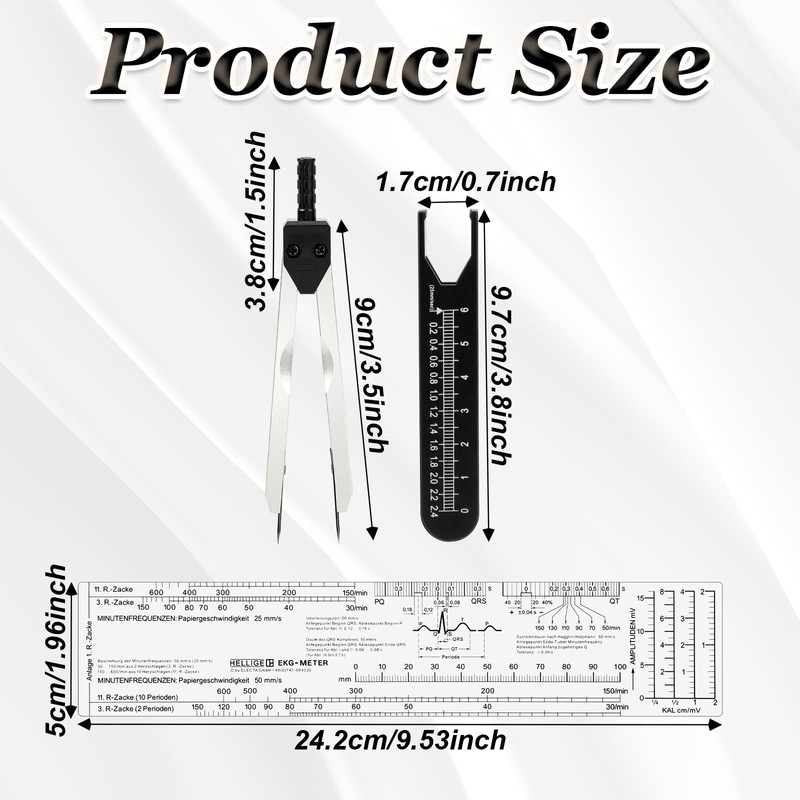 EKG Caliper and Ruler Combination Set, Electrocardiogram Divider for Nursing,