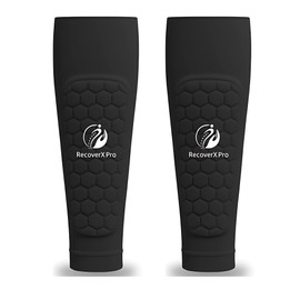 RecoverX Pro Hex Shin Guard Sleeves – Soccer Shin Guards for Youth & Adults | Lightweight Football Pads with Impact Absorption, Breathable & Secure Compression Fit – Medium, Black