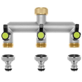 QWORK® Distributore acqua di rubinetto a 3 vie, sdoppiatore rubinetto giardino 3/4 pollici, con adattatore e valvola a sfera