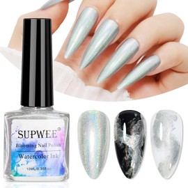 SUPWEE 2 In 1 Marble Nail Polish and Holographic Gel Nail Polish Marble Watercolor Ink Nail Painting Gel Nail Blooming Gel Polish Nail Art Design 002