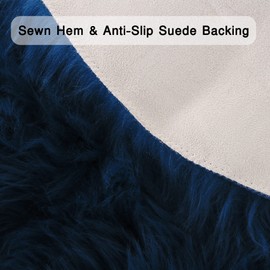 duduta Navy Blue Faux Sheepskin Throw Rug 2x3 ft, Fluffy Shag Fur Chair Cover Small Bedside Dorm Rug Non Slip Machine Washable