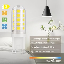 DiCUNO DiCUNO G9 LED Lampe kaltwei? 6000K, 3W LED Leuchtmittel, 410lm, Ersetzt 30W-40W Halogen, G9 Sockel Glhbirne flimmerfrei, G9 energiesparende Birne, nicht dimmbar, 10er Pack