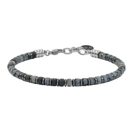 10:10 Men's Bracelet with Natural Semi-Precious Stones 4mm Washers Hematite Steel Adjustable Made in Italy, Natural stones obsidian snowflake, stainless steel