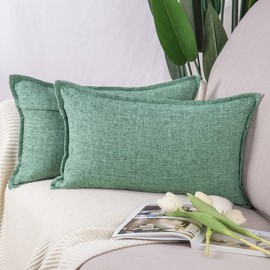 Madizz Set of 2 Linen Cushion Covers 12x20 inch, 30x50 cm, Green Soft Decorative Throw Pillow Cases for Sofa Bedroom Pillow Shell