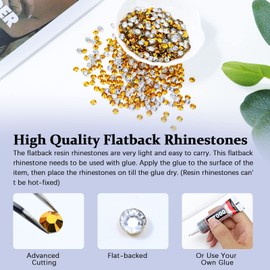 Briskbloom 3000PCS 3mm Resin Flatback Rhinestone, Bright Gold Flatback Jelly Rhinestones for Crafts, Mugs, Bottles, Tumblers, Shoes, Loose Bling Glitter Diamond Resin Jelly AB Stone