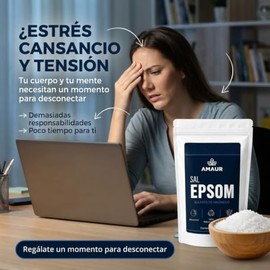 Sal Epsom AMAUR 1 kg | Sulfato de Magnesio Heptahidratado de Alta Pureza | Ideal para Baños Relajantes, Cuidado Personal y Suavizar la Piel | Natural 