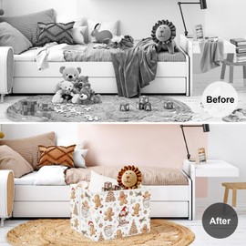 Clastyle Christmas Gingerbread Baby Laundry Hamper Snowflake Kid Storage Basket Boy Girl Gift Toy Box Collapsible Clothes Organizer Nursery Bin for Bedroom,White,40 * 30 * 30 cm