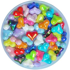 Qingxii Decorr Mixed Lots Shiny AB Color Acrylic Love Heart Bead DIY Beading Hairband Bracelets Necklace Craft Embelishment (#1,Mixed Colors)
