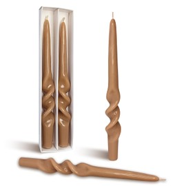 BALEAGCDL Twisted Taper Candle Smokeless Brown Spiral Candlesticks 9.5 Inch Unscented Handmade Long-Lasting Burn Dinner Candles Set for Holiday Wedding Party Home Decoration Seasons