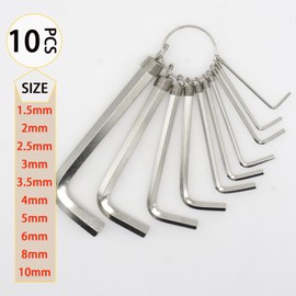 Cheerock 10pcs Silver Allen Wrenches Set, 1.5-10 mm Hex Key Key Chain Set, Portable L Shape Bike Allen Wrench Repair Tool